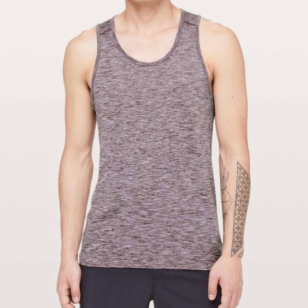 Lululemon Men’s Metal Vent Tech Surge Tank, Dark Adobe and White, Large